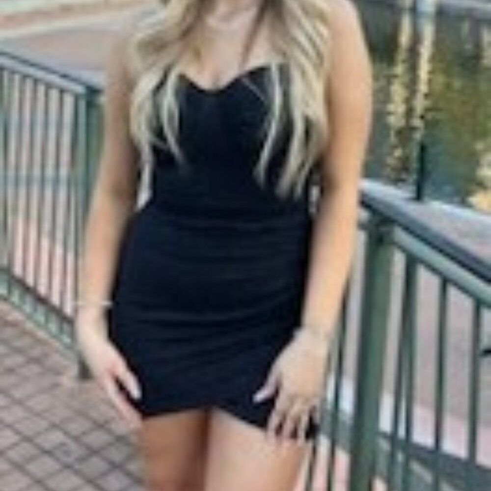 Black glitter dress with rhinestone straps